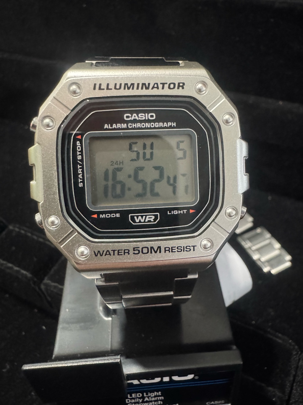 Casio Digital Alarm Chronograph Watch In Silver And Black Casio Digital Alarm Chronograph Watch In Silver And Black